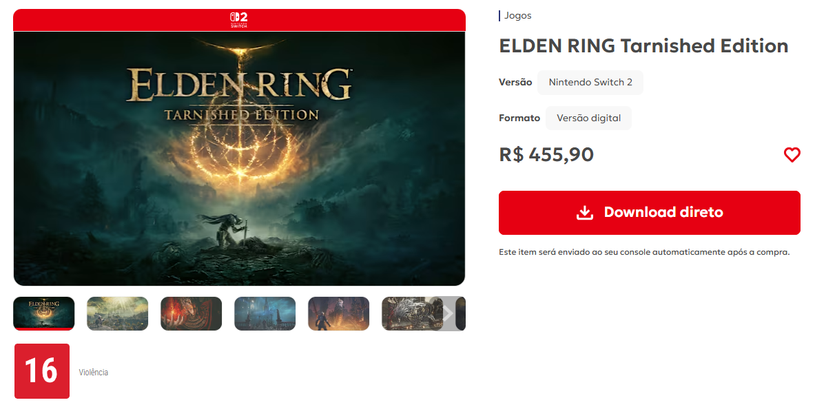 Elden Ring Tarnished Edition no Nintendo Switch 2